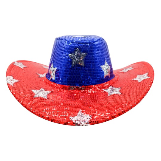 Red & Blue Star Sequin Cowboy Hat by Celebrate It™